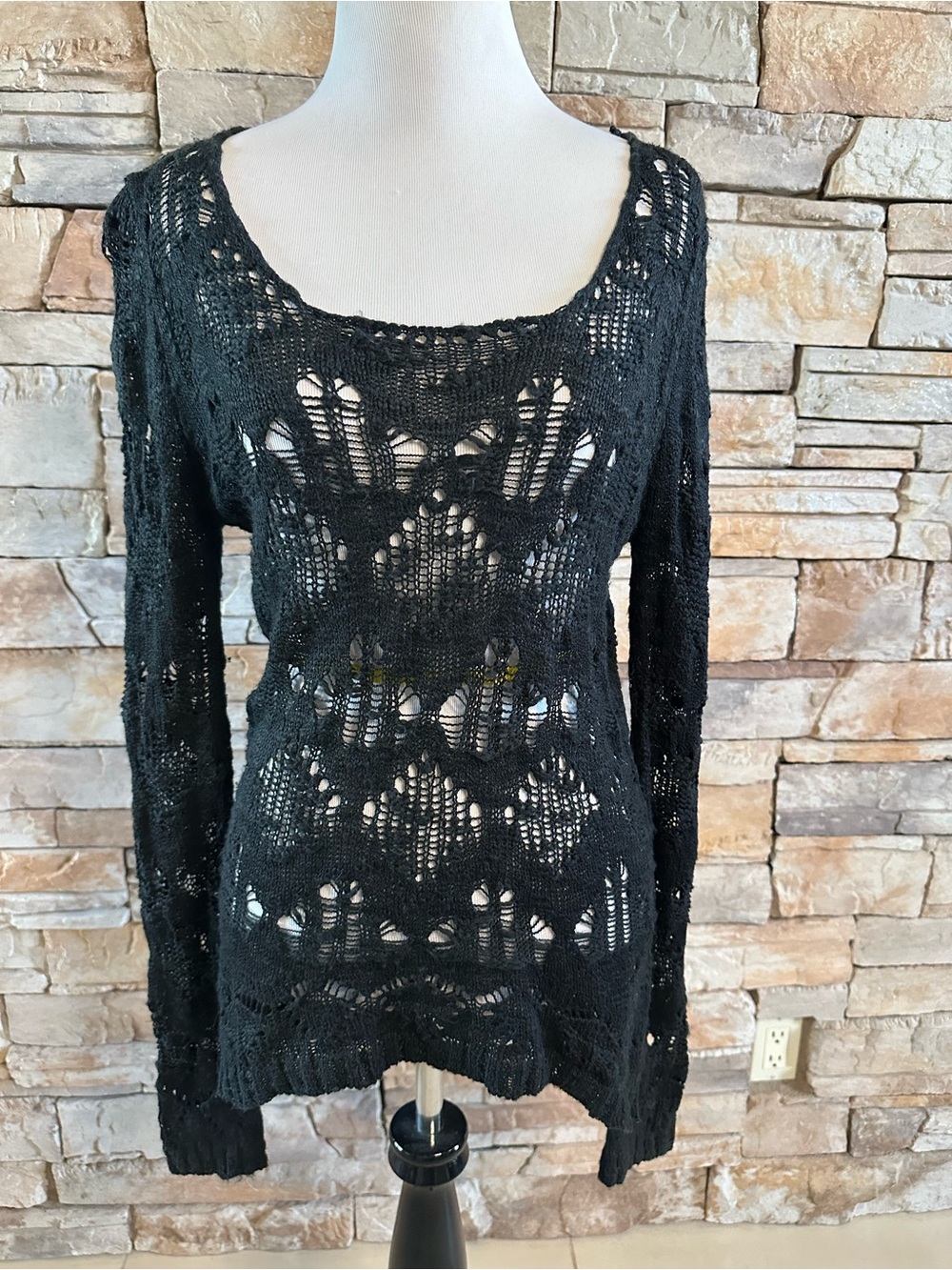 Bear Dance Black Crochet Tunic Sweater